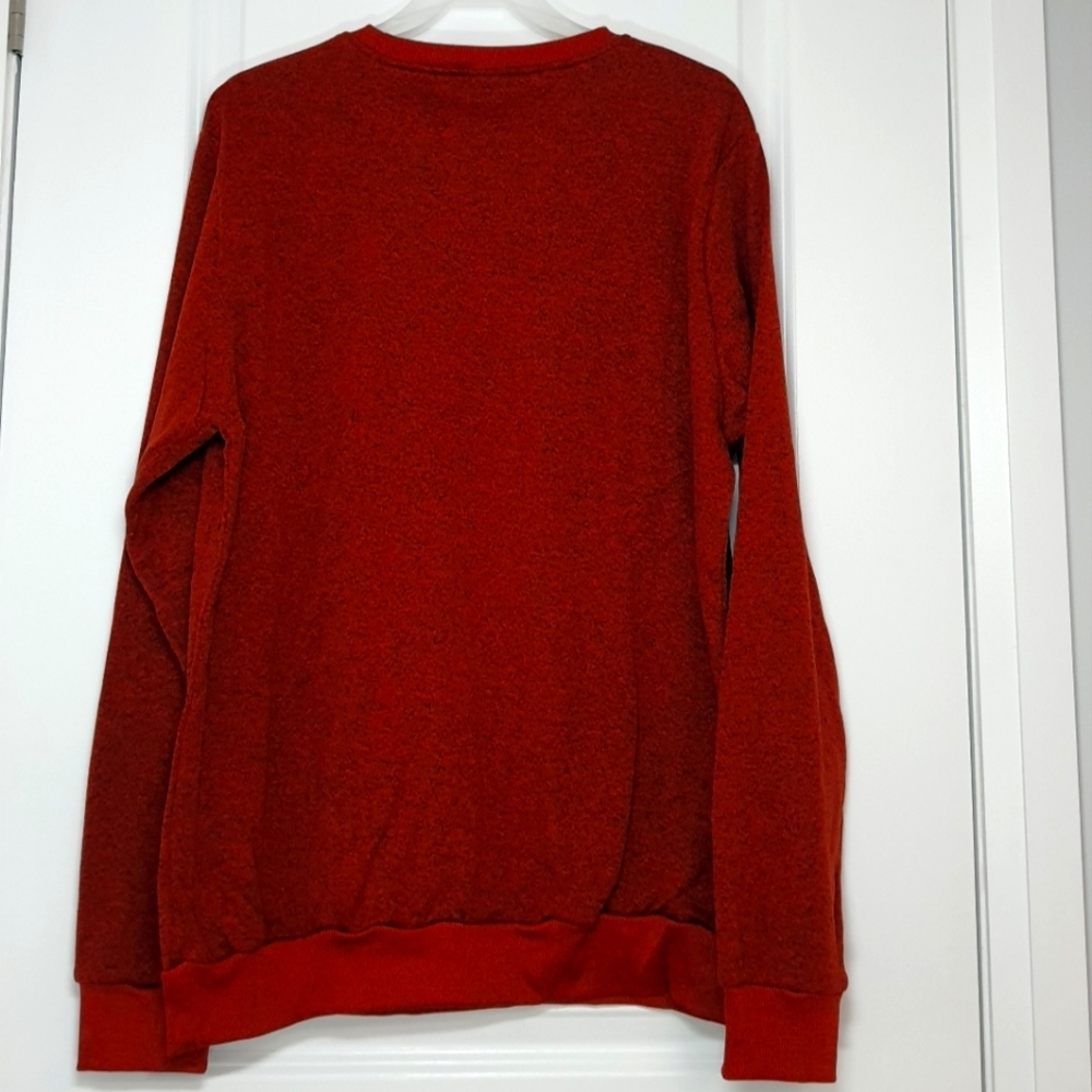 Men's Warm Fleece Pullover Crewneck Sweater L Red Cozy Winter Layer Canada - Picture 8 of 11
